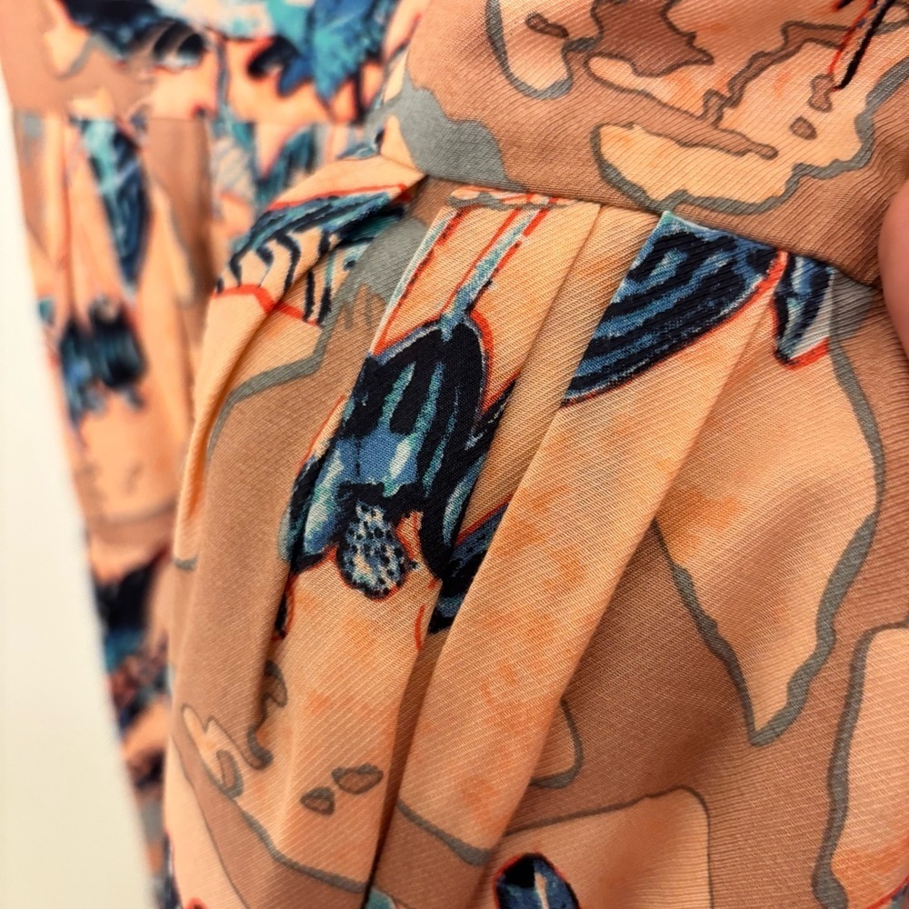 Anthropologie Cottagecore Floral Dress Size 10 Fit & Flare Bird Pink Silk - Picture 7 of 12